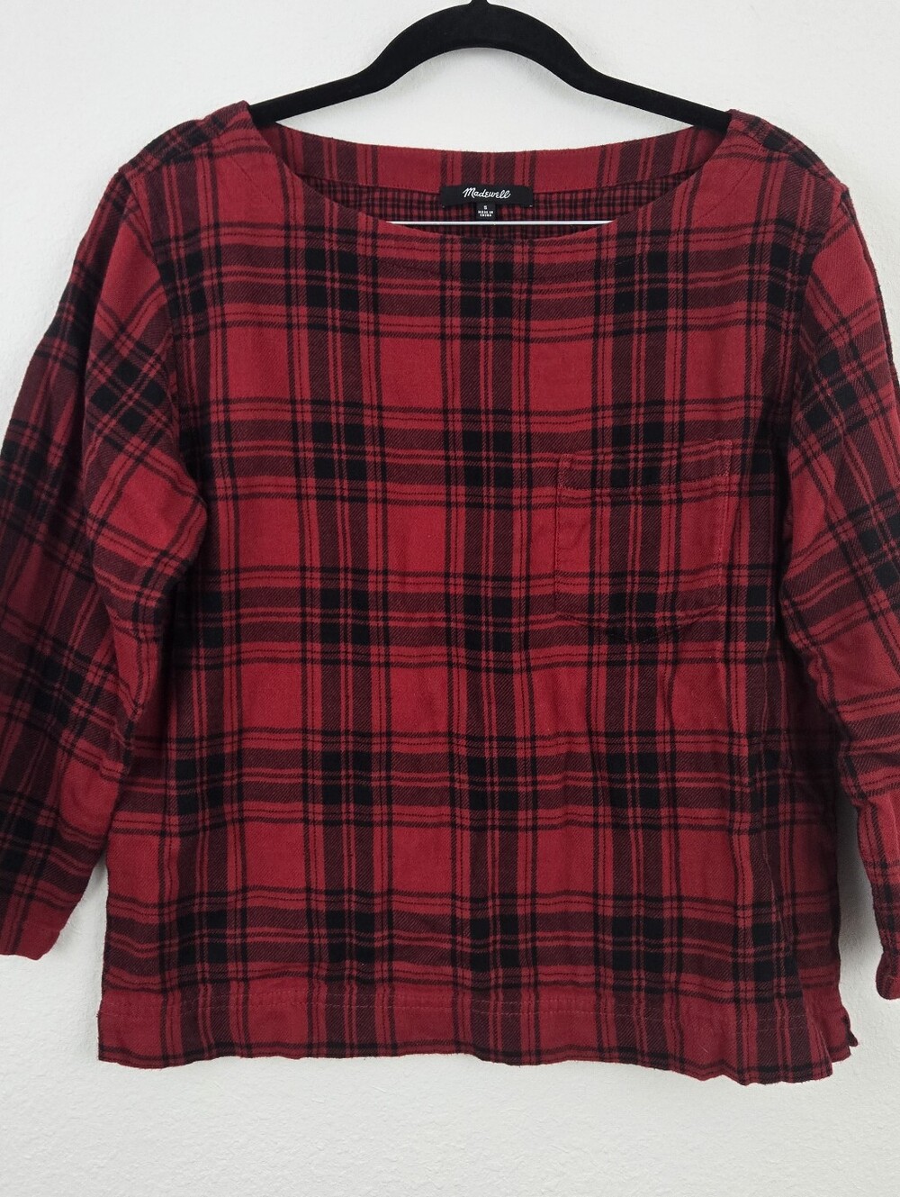 Madewell Herald Tee Red Black Curtis Buffalo Plaid Popover Blouse Top